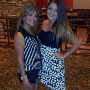 Black Strapless High-Low Dress with Chevron Design